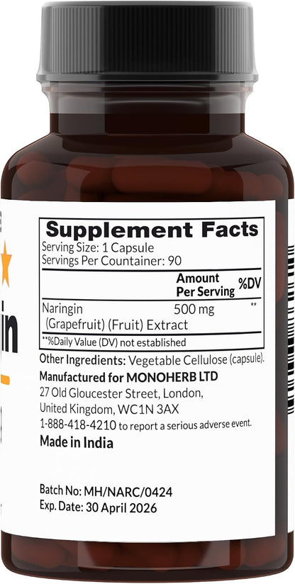 MONOHERB Naringina 500 mg - 90 Cápsulas Vegetales - 90 Dosis – Image 2