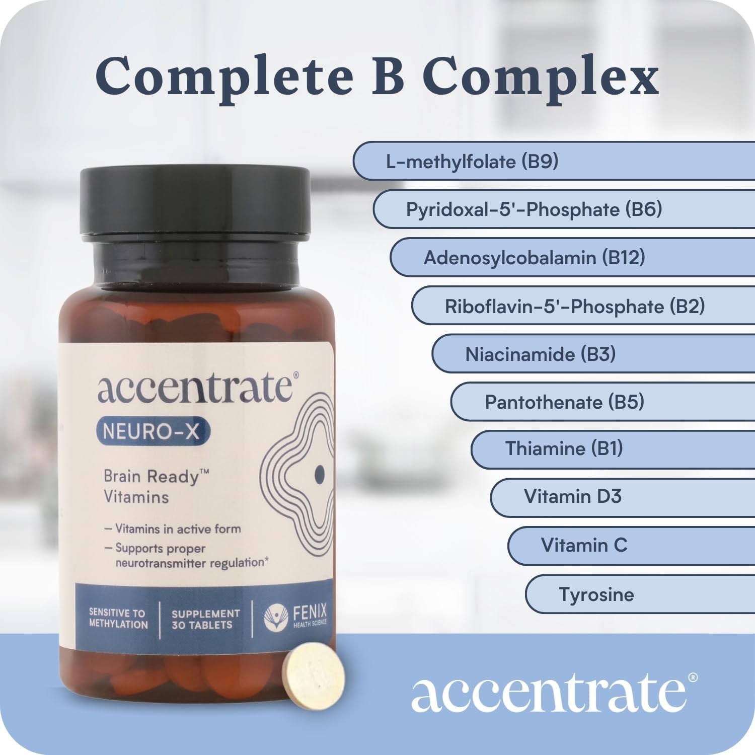 Neuro X - Complejo de Vitamina B Activo con L-Metilfolato, Adenosilcobalamina, P5P | 30 Comprimidos