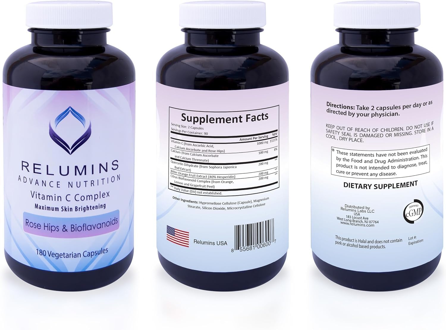 Relumins Advanced Vitamin C con Escaramujo – 1000 mg, 180 Cápsulas x 3 (9 Meses de Suministro)