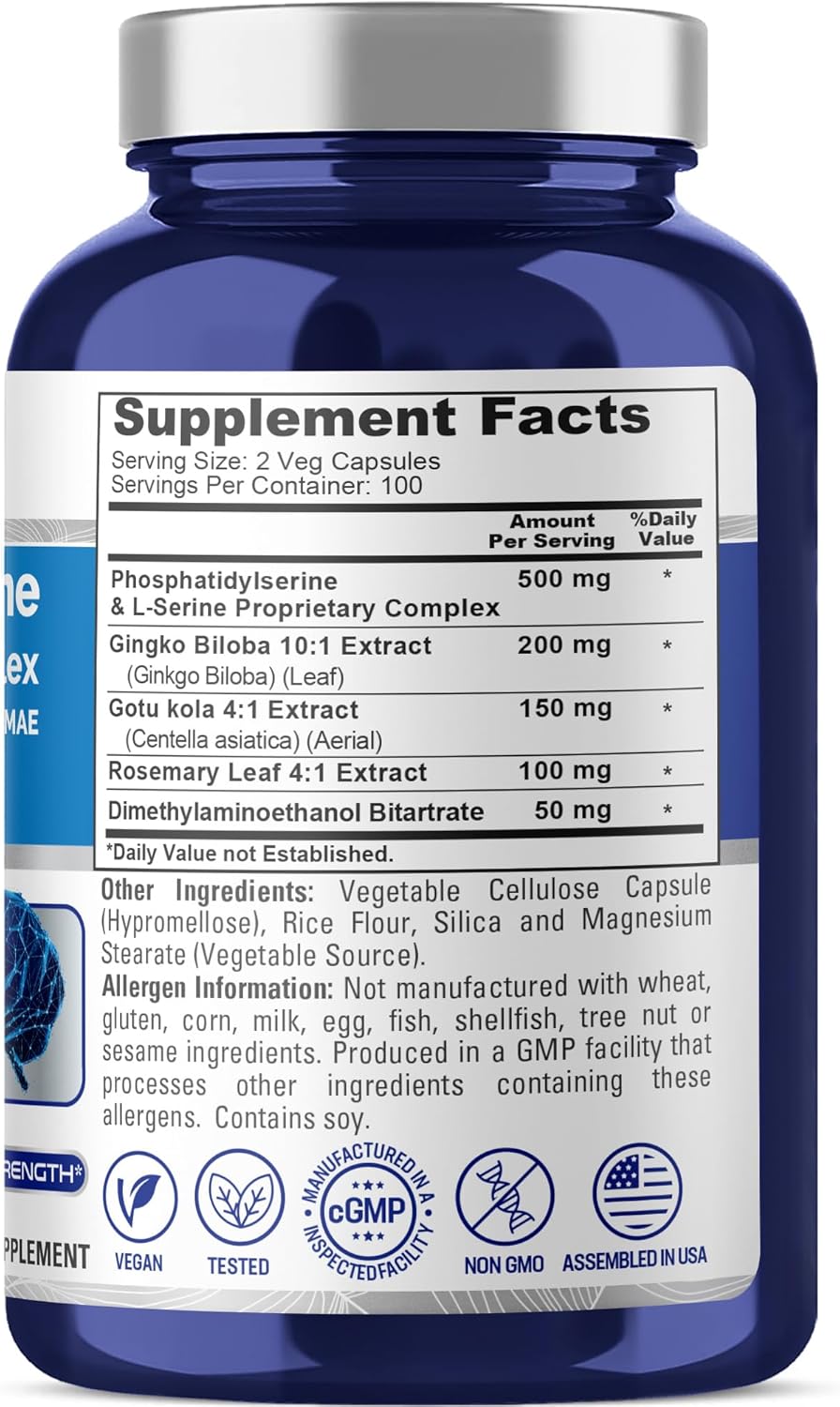 NusaPure Phosphatidylserine Memory Ultimate Complex 1000mg 200 Cápsulas Vegetarianas (Vegano, No Transgénico)