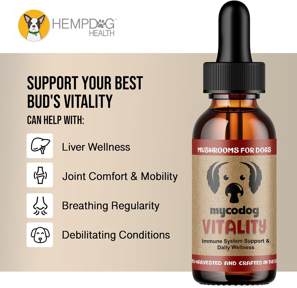 MycoDog Vitality - 20-in-1 Mushroom & Adaptogen Supplement for Dogs - Immune Health, Senior Dog, & Daily Wellness Support - Turkey Tail Mushroom for Dogs, Reishi, Chaga