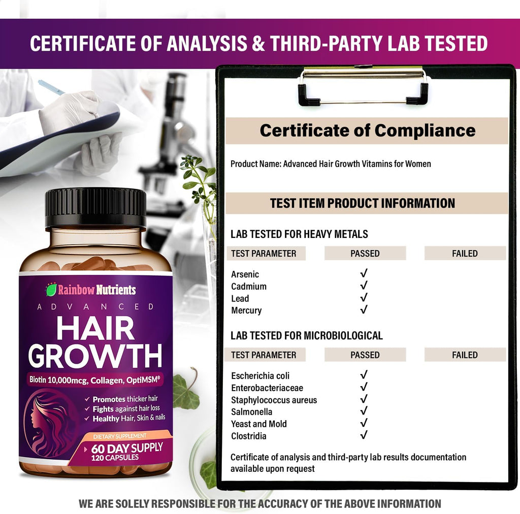Vitaminas para el Crecimiento del Cabello para Mujeres con Biotina 10.000 mcg, Colágeno, OptiMSM, goMCT y Saw Palmetto - 2 Envases