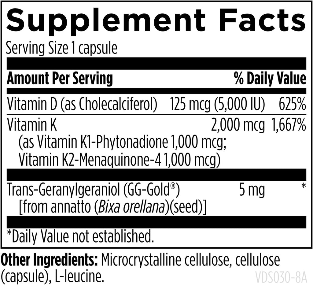 Designs for Health Vitamin D Supreme - Vitamina D3 5000 UI con Vitamina K MK-4 2000 mcg y GG, 30 Cápsulas