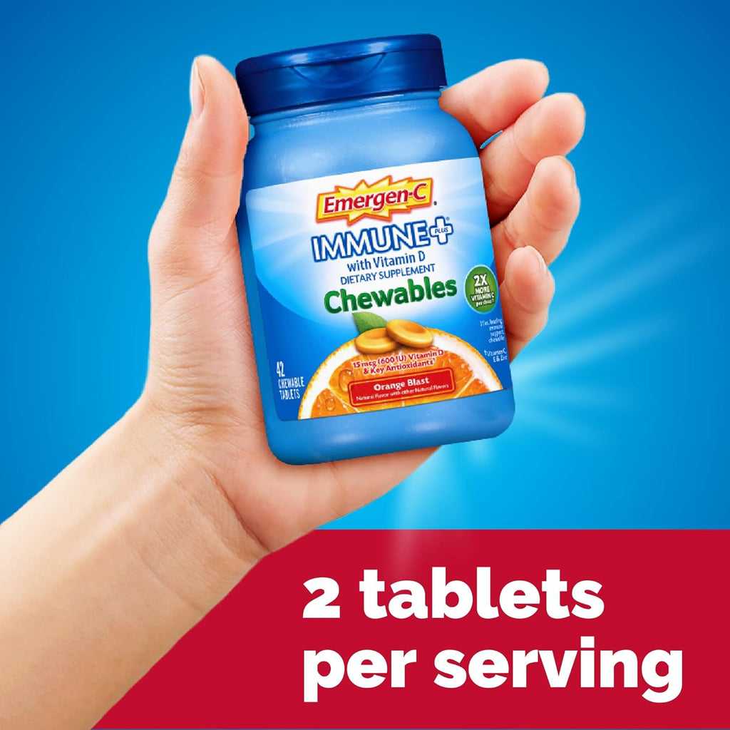 Emergen-C Immune+ Vitamina C y D Masticables Sabor Naranja, 42 uds