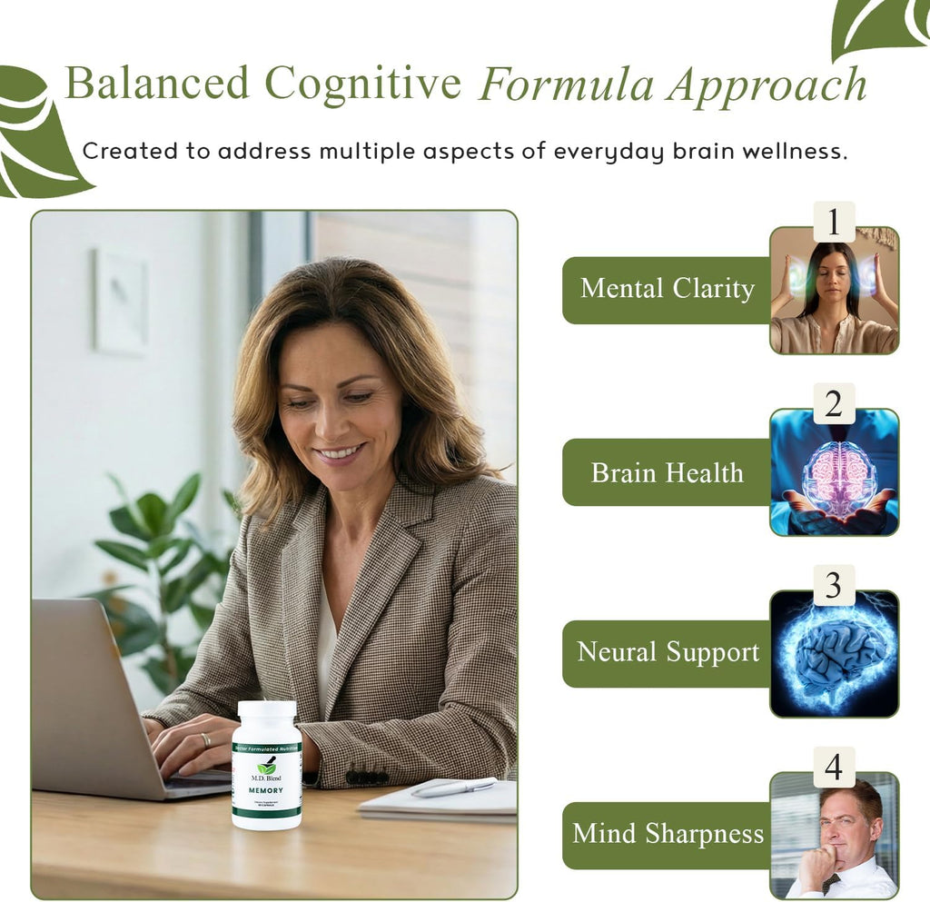 Brain Support para Memoria y Concentración - Complemento con L-Tirosina, Fosfatidilserina, Bacopa Monnieri y Acetil-L-Carnitina, 120 Cápsulas (Pack de 2)
