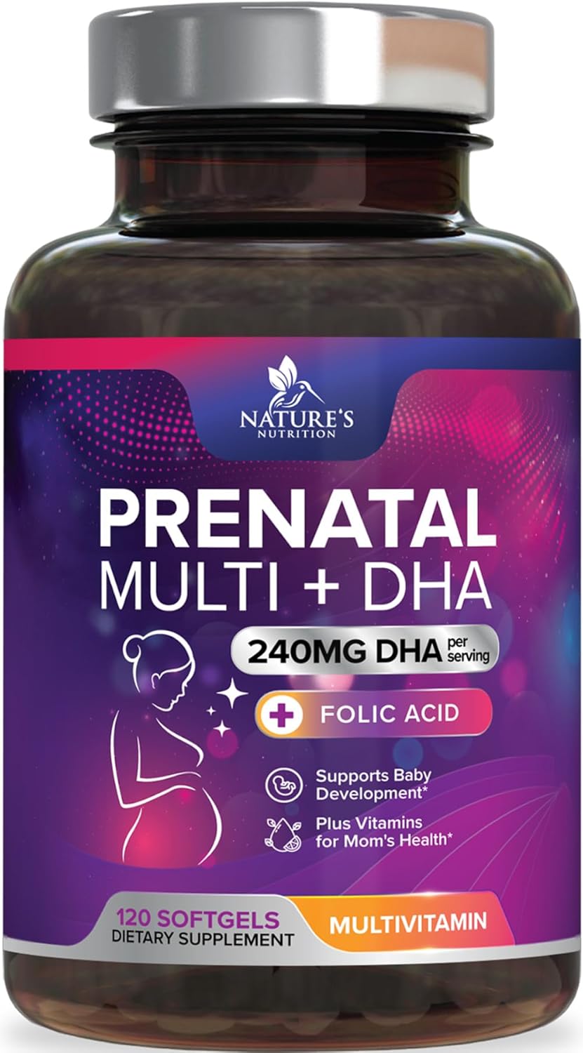 Vitaminas Prenatales con Ácido Fólico + Omega 3 DHA para el Desarrollo Fetal - 120 Cápsulas Blandas