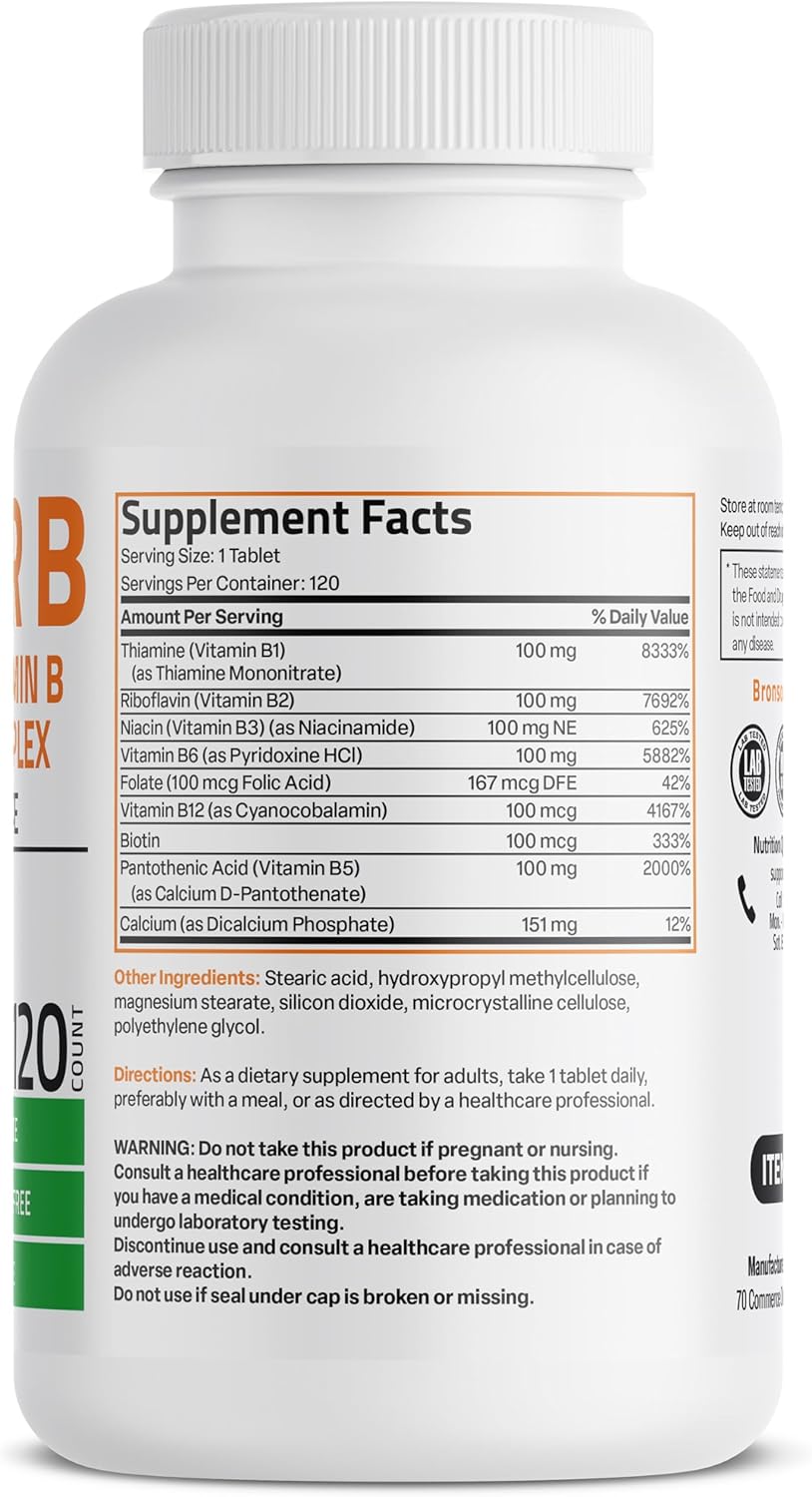 Bronson Super B100 Complejo B Vitamina B Liberación Sostenida - 120 Comprimidos