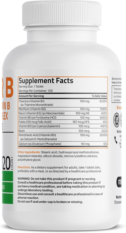 Bronson Super B100 Complejo de Vitaminas B – Funcionamiento normal del sistema nervioso: Las vitaminas B1, B2, B6, – Image 2