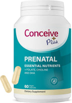 Conceive Plus Vitaminas Prenatales con Ácido Fólico, DHA y Colina - 60 Cápsulas Veganas