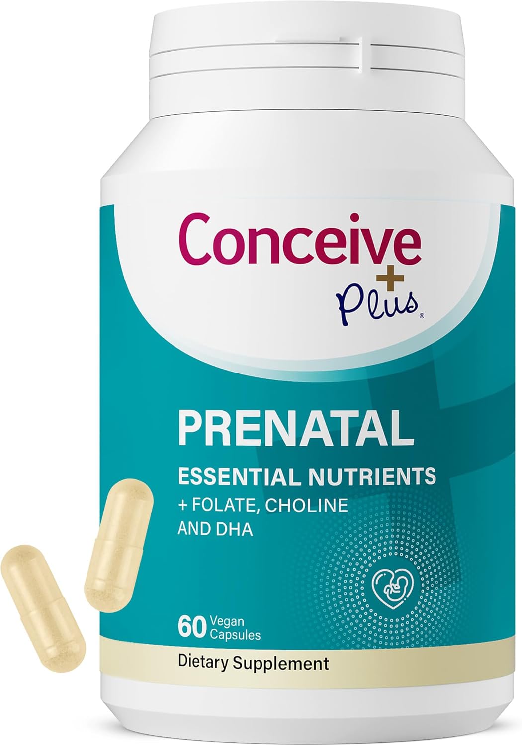 Conceive Plus Vitaminas Prenatales con Ácido Fólico, DHA y Colina - 60 Cápsulas Veganas