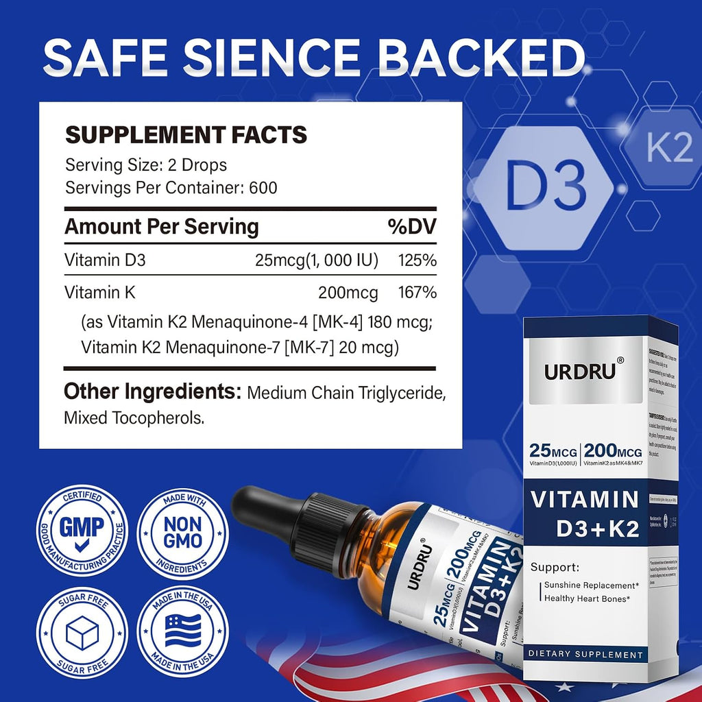 URDRU Gotas Líquidas Orgánicas de Vitamina D3 y K2 - 30ml
