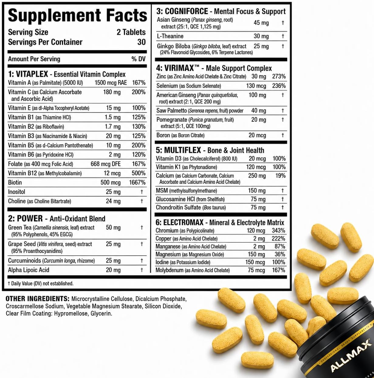 ALLMAX Nutrition Premium Vitaform, Multivitamínico para Hombres, 60 Comprimidos