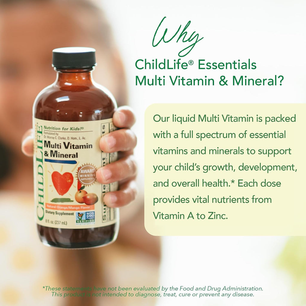 CHILDLIFE ESSENTIALS Multivitamínico y Mineral Líquido para Niños - Sabor Naranja y Mango, 237 ml (Pack de 2)