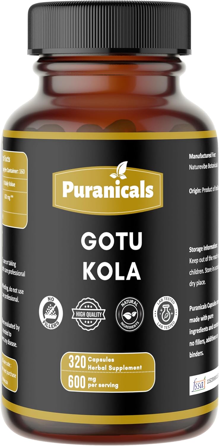 Gotu Kola Premium 320 Cápsulas No OGM y Sin Gluten | Suplemento Herbario | 600 mg Por Ración | Hecho con Polvo de Gotu Kola 100% Puro