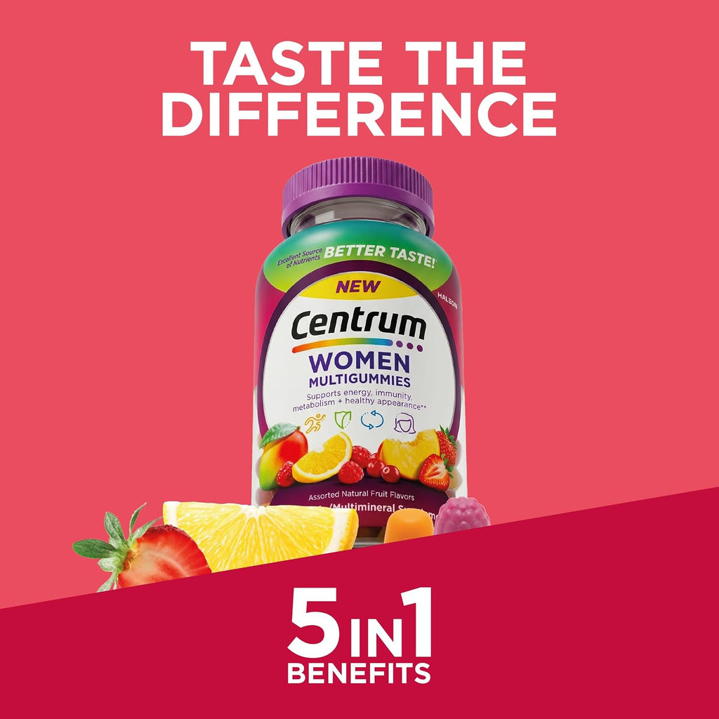 Centrum MultiGummies para Mujeres 18+ - Gominolas Multivitamínicas, Sabor Fruta Natural, 170 unidades