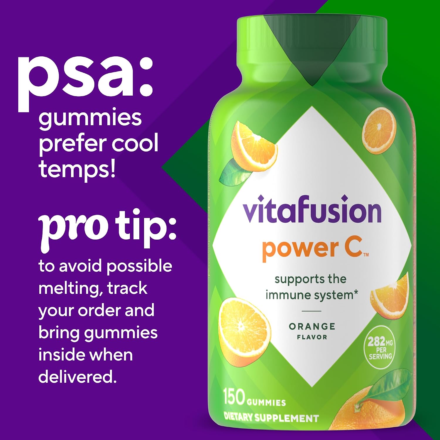Vitafusion Power C – Vitamin C Gummy Vitamins for Immune Support, Orange Flavor, 282 mg, 150 Count
