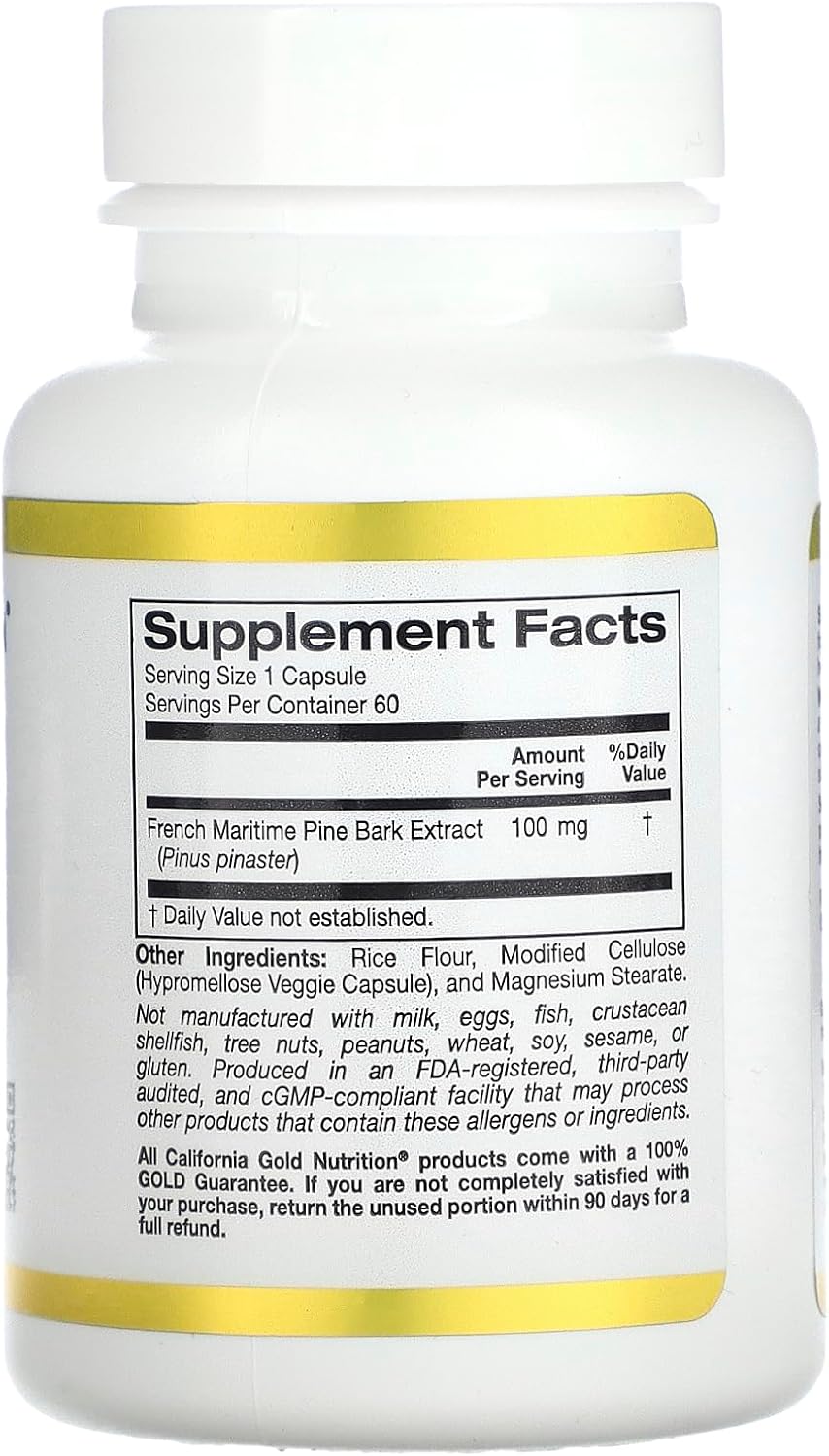 California Gold Nutrition Extracto de Corteza de Pino Marítimo Francés con Oligopin®, 100 mg, 60 Cápsulas Vegetales