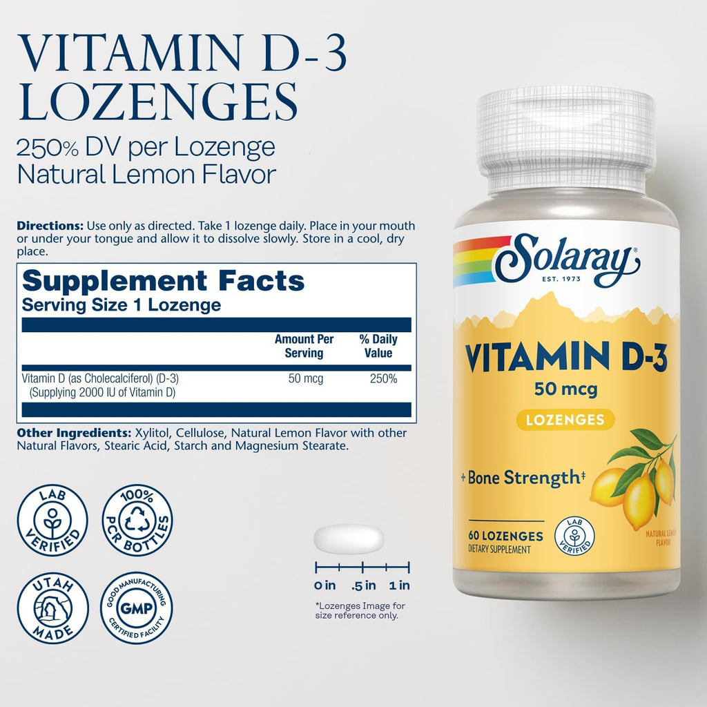 SOLARAY Vitamin D3 2000 IU - 60 Oral Dissolving Tablets - Natural Lemon Flavor