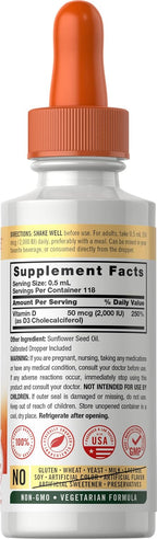 Carlyle Vitamina D3 Gotas Líquidas, 2000 IU (50 mcg), 59 ml (2 fl oz)