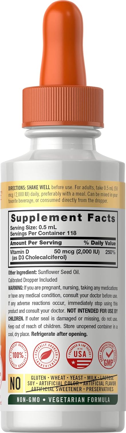 Carlyle Vitamina D3 Gotas Líquidas, 2000 IU (50 mcg), 59 ml (2 fl oz)
