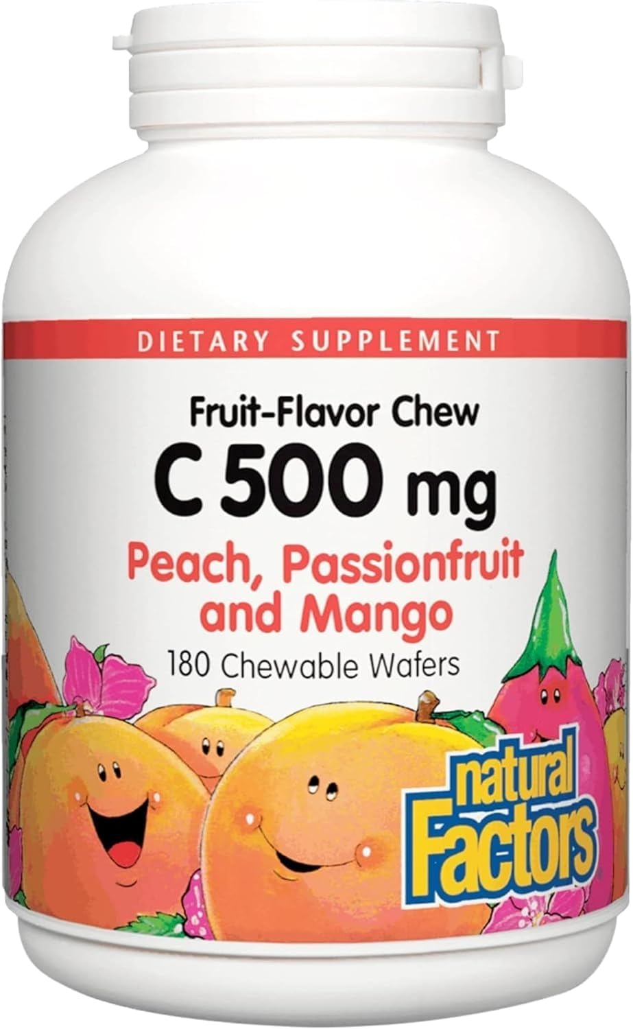 Natural Factors, Vitamina C 500 mg, Masticable para Niños, Apoya Huesos y Dientes Saludables, Sabor Naranja, Vegano, Sin Gluten, 90 obleas