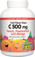 Natural Factors Vitamina C Masticable para Niños 500 mg - 180 Comprimidos - Sabor Melocotón, Maracuyá y Mango