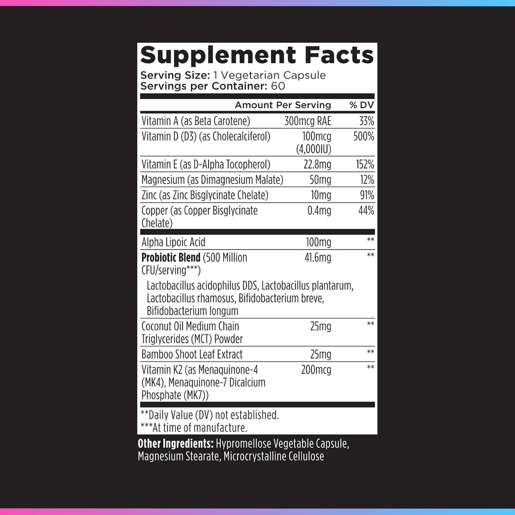 Livingood Daily Vitamina D3 K2 4000 UI, 9 en 1 con Vitaminas A, E, Zinc, Magnesio y Probióticos - 60 Cápsulas