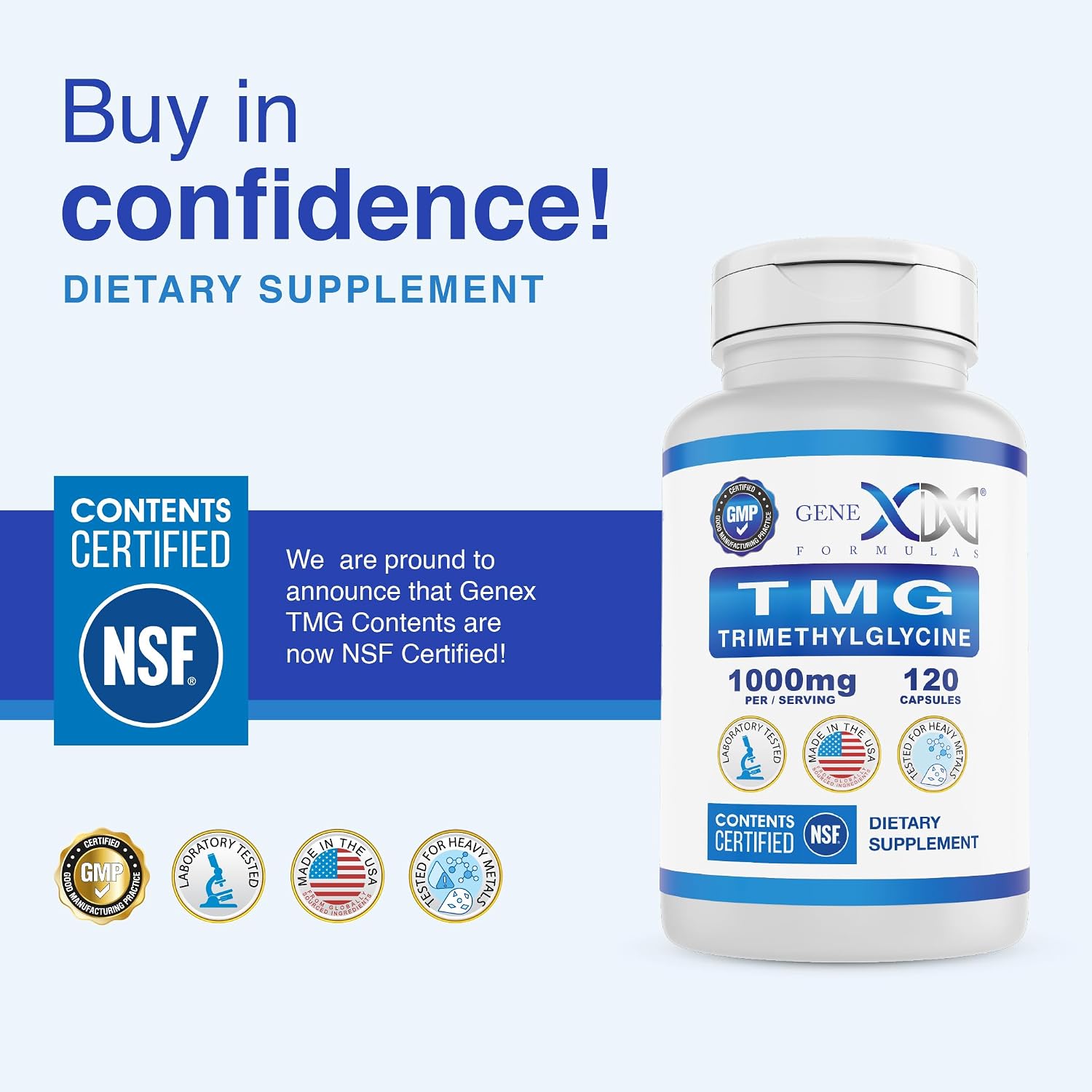 Genex Formulas TMG Suplemento 1000mg (120 Cápsulas)