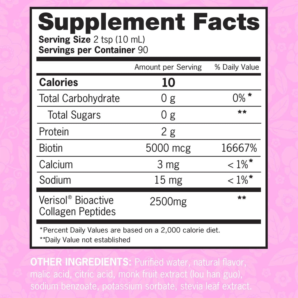 Zena Liquid Collagen + Biotin: 2500mg Colágeno, 5000mcg Biotina, Fórmula Verisol | Apoyo Cabello, Piel, Uñas y Articulaciones | No Transgénico, Sabor Bayas Mixtas | 90 Porciones