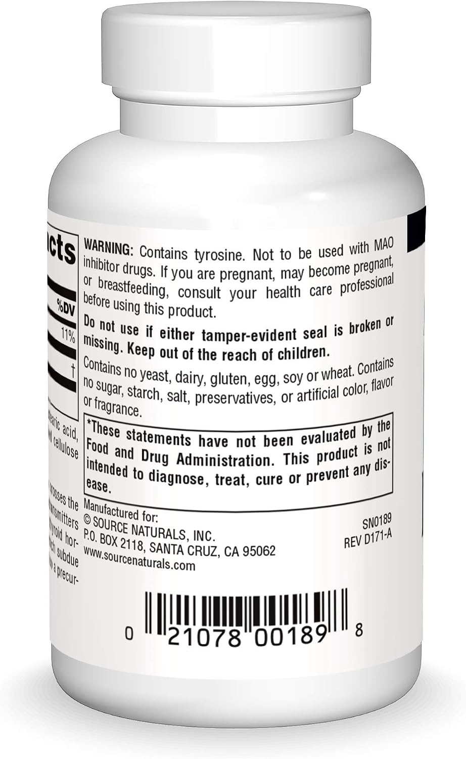 Source Naturals L-Tirosina 500 mg - 50 Comprimidos