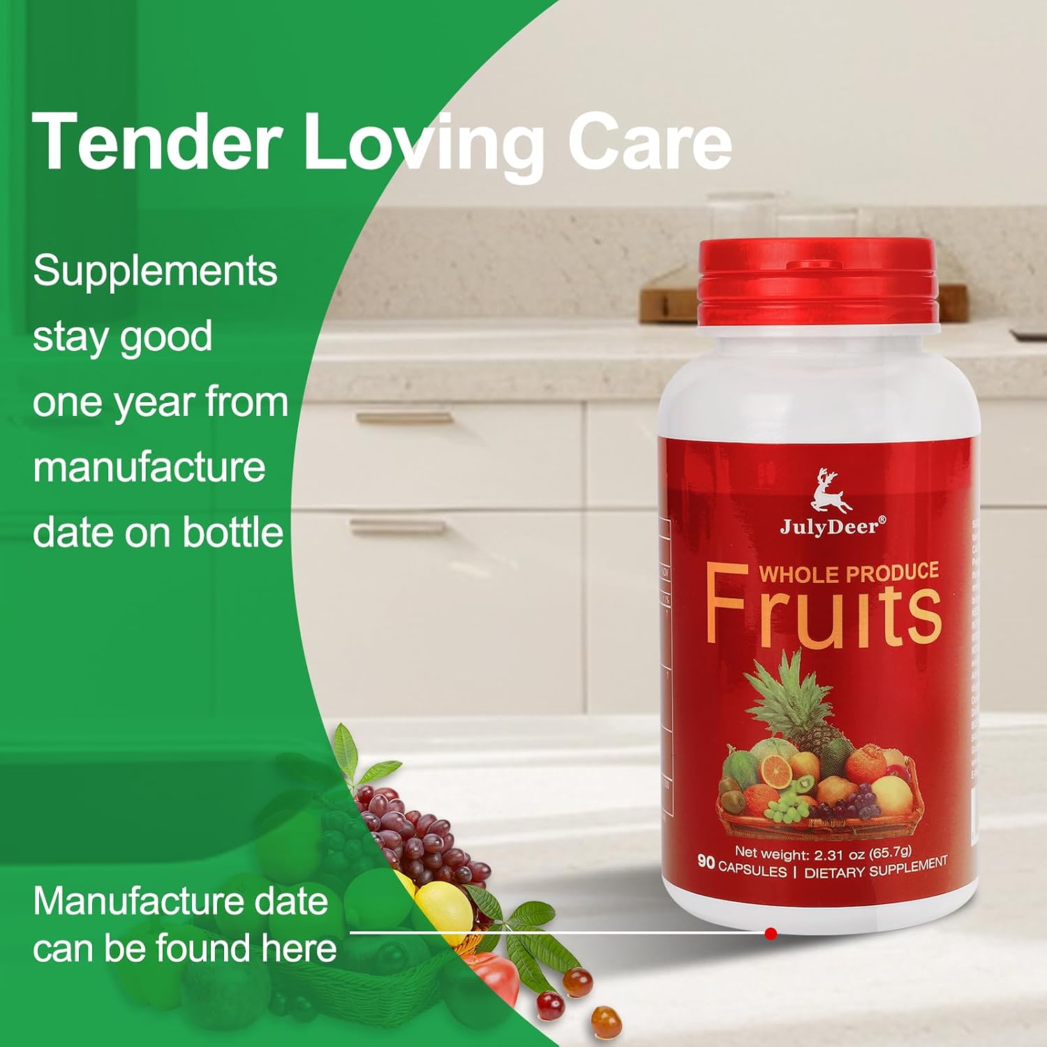 Fruit and Veggies Supplement – 2 Frascos (180 Cápsulas Vegetarianas) – Mezcla de 16 Frutas y 18 Verduras con Vitaminas y Minerales