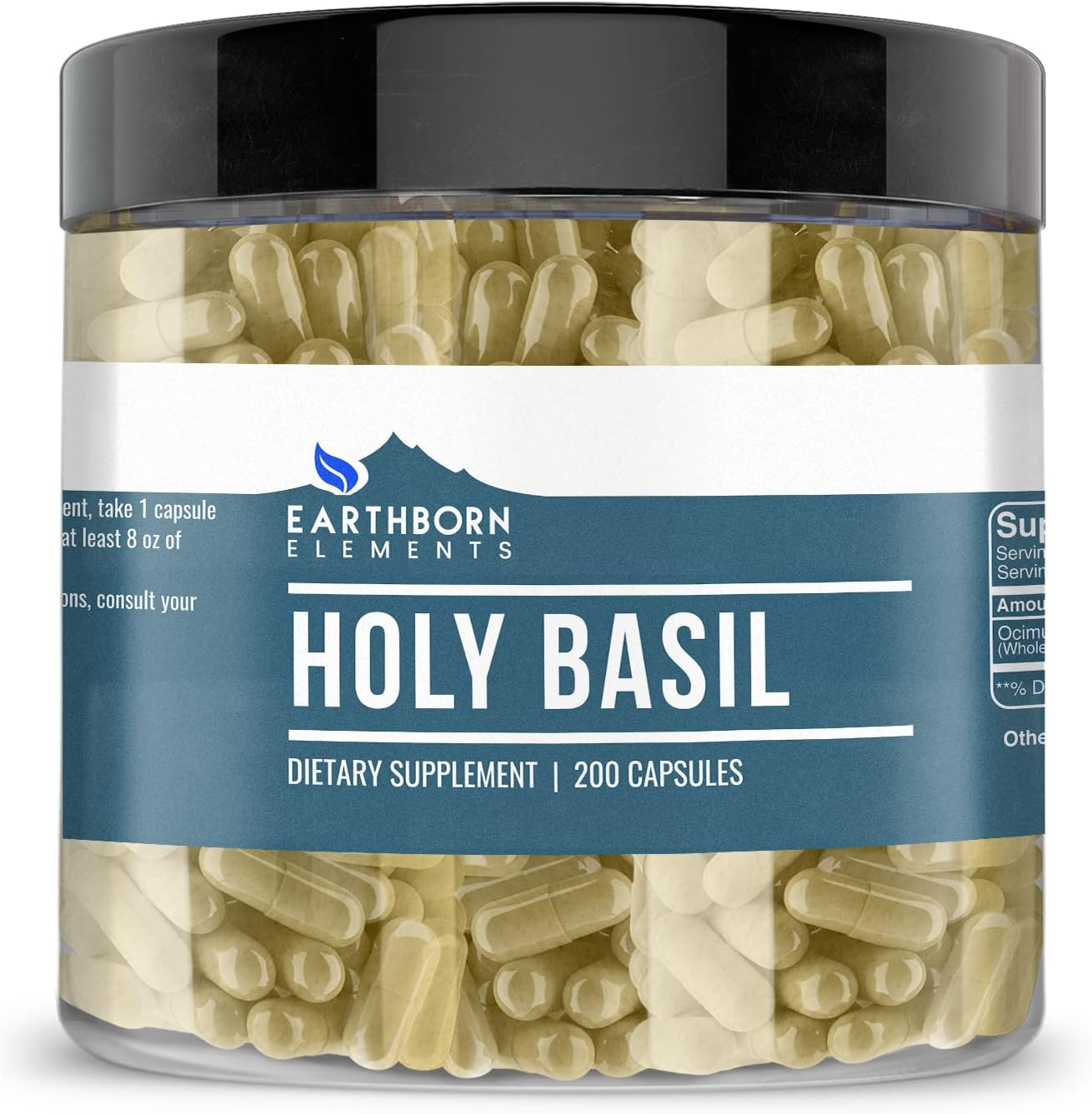 Earthborn Elements Albahaca Sagrada 200 Cápsulas, Pura y sin Diluir