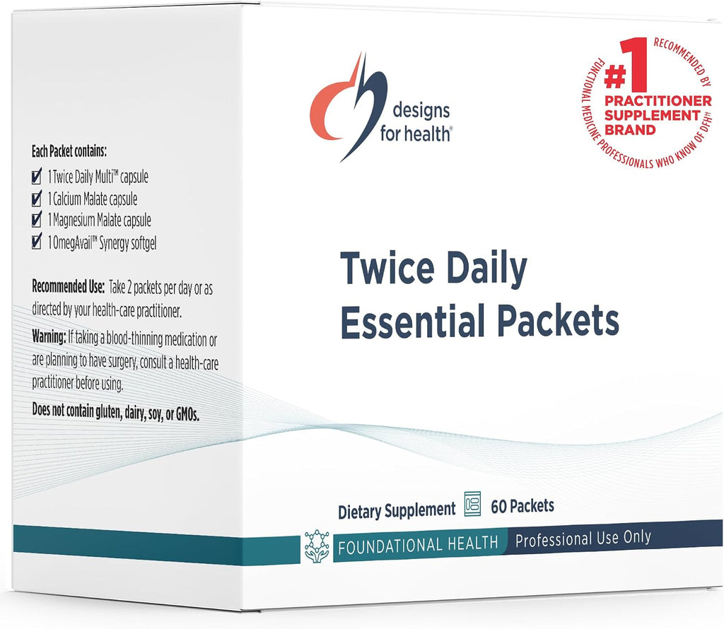 Designs for Health Twice Daily Essential Packets - Paquetes multivitamínicos diarios con Omega-3