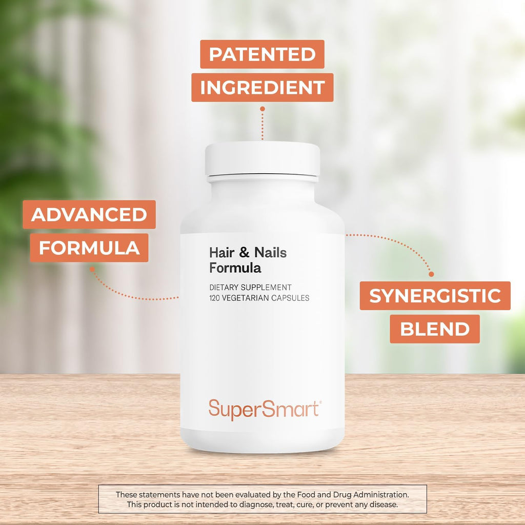Supersmart - Hair & Nails Formula - Queratina Solubilizada con Biotina, Bambú y MSM - 120 Cápsulas Vegetales