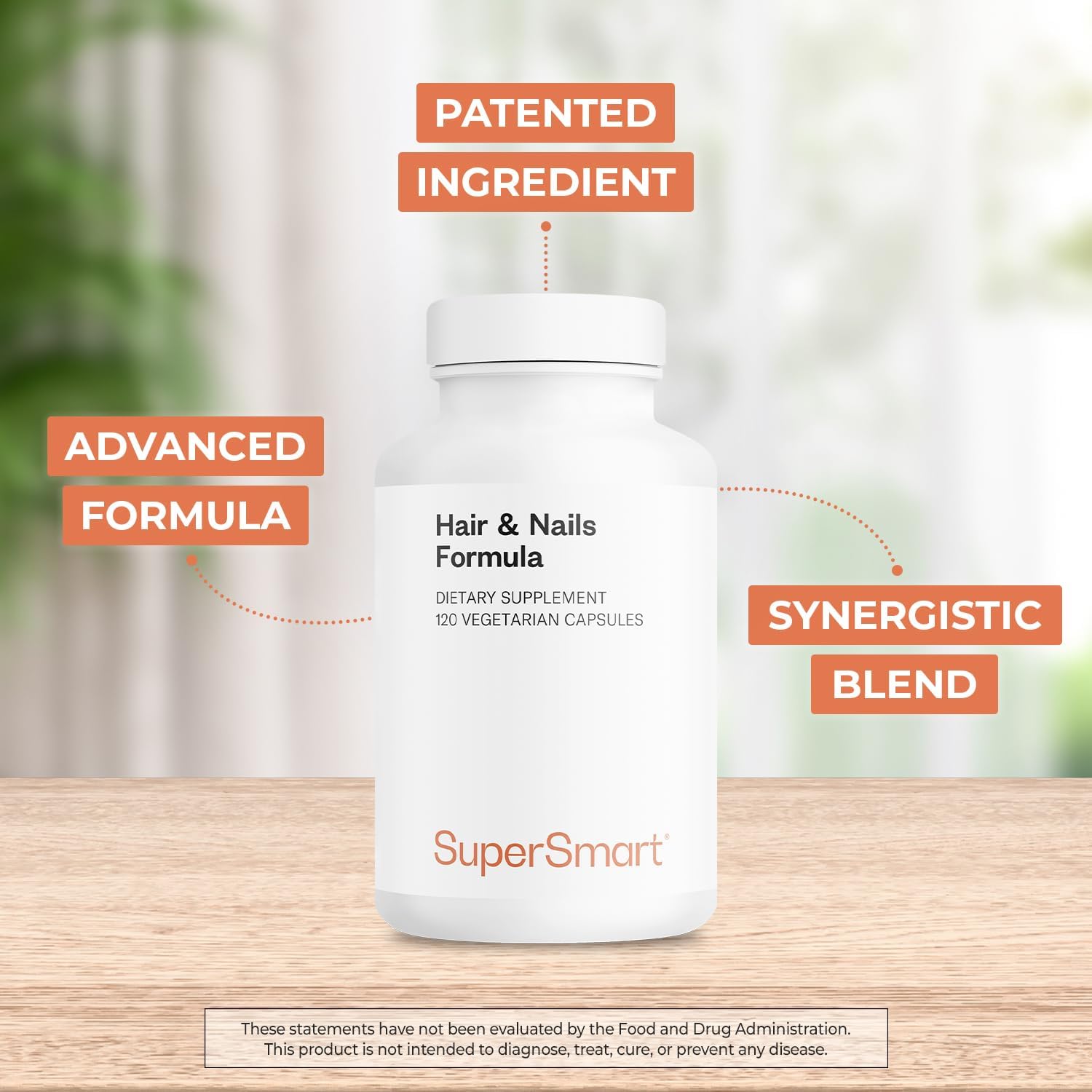 Supersmart - Hair & Nails Formula - Queratina Solubilizada con Biotina, Bambú y MSM - 120 Cápsulas Vegetales
