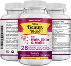 Simply Potent Vitaminas para Piel, Cabello y Uñas - 28 Ingredientes, Biotina 5000mcg, Queratina, MSM, Colágeno, Ácido Hialurónico - 60 Comprimidos