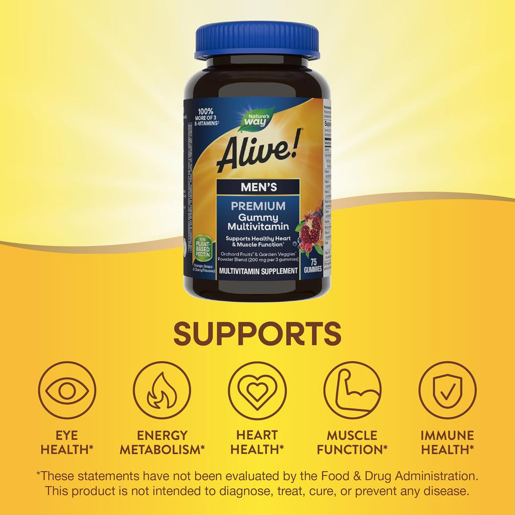Nature's Way Alive! Multivitamínico prémium en gomitas para hombres - Complejo B - 75 Gomitas