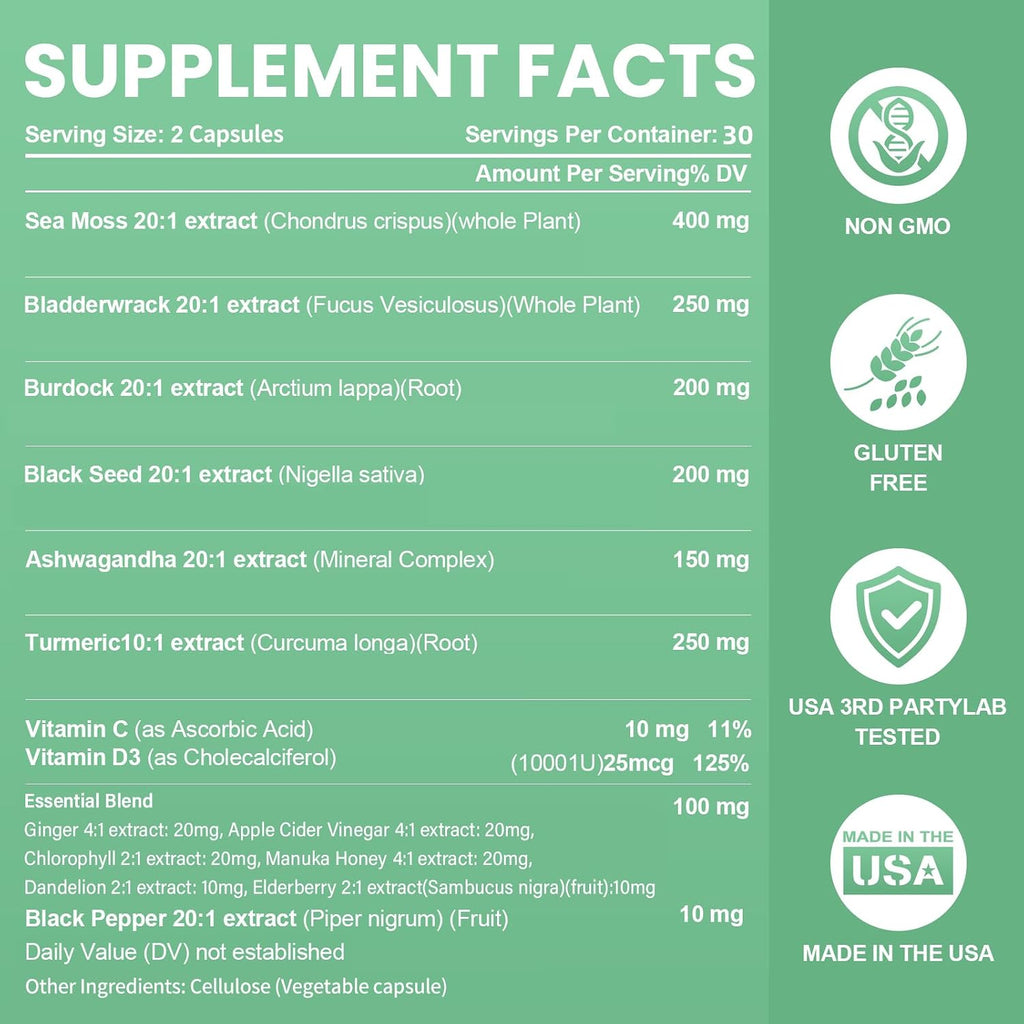 Grevol Complex Multimineral con Sea Moss, Ashwagandha y Vitaminas C y D3 – 60 Cápsulas
