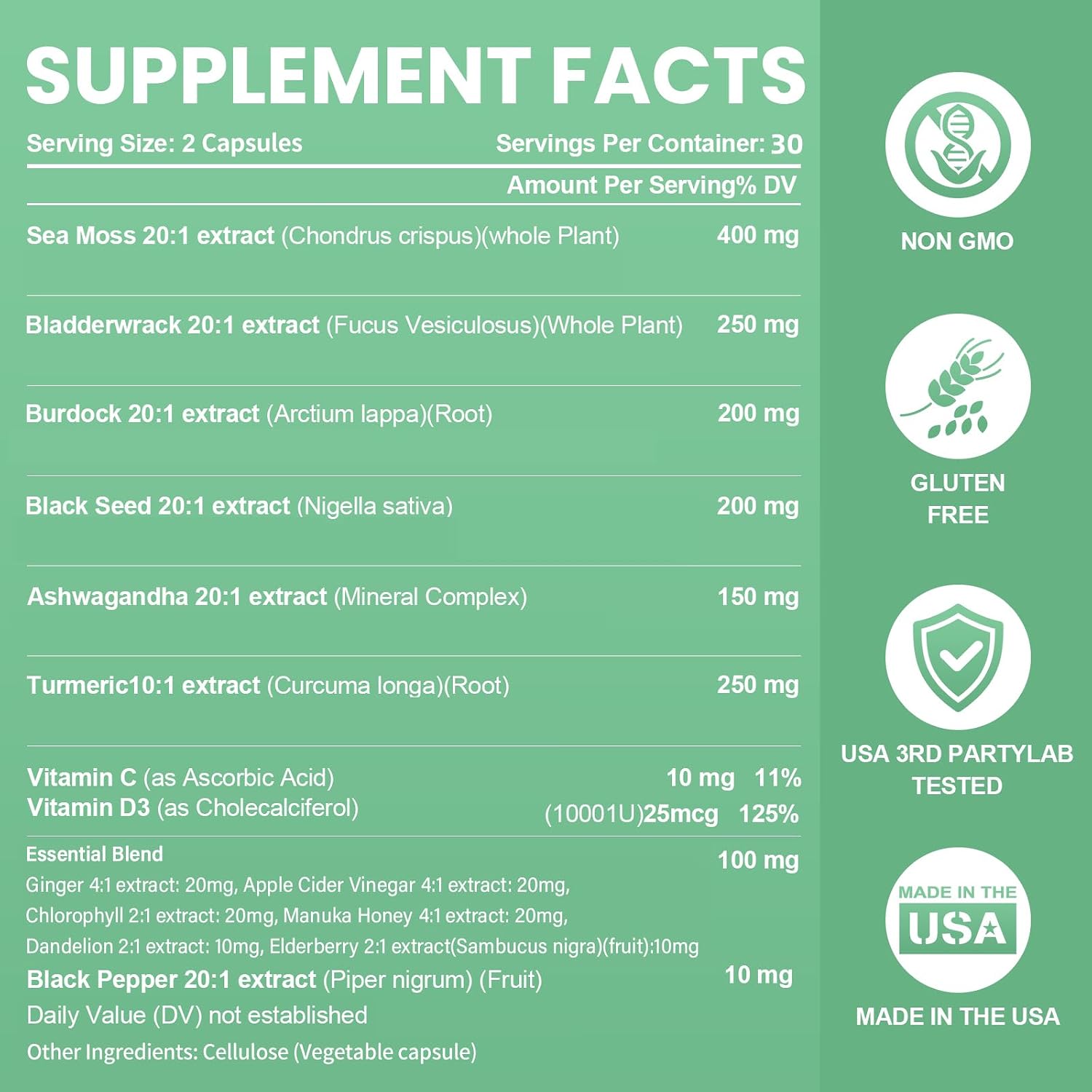 Grevol Complex Multimineral con Sea Moss, Ashwagandha y Vitaminas C y D3 – 60 Cápsulas