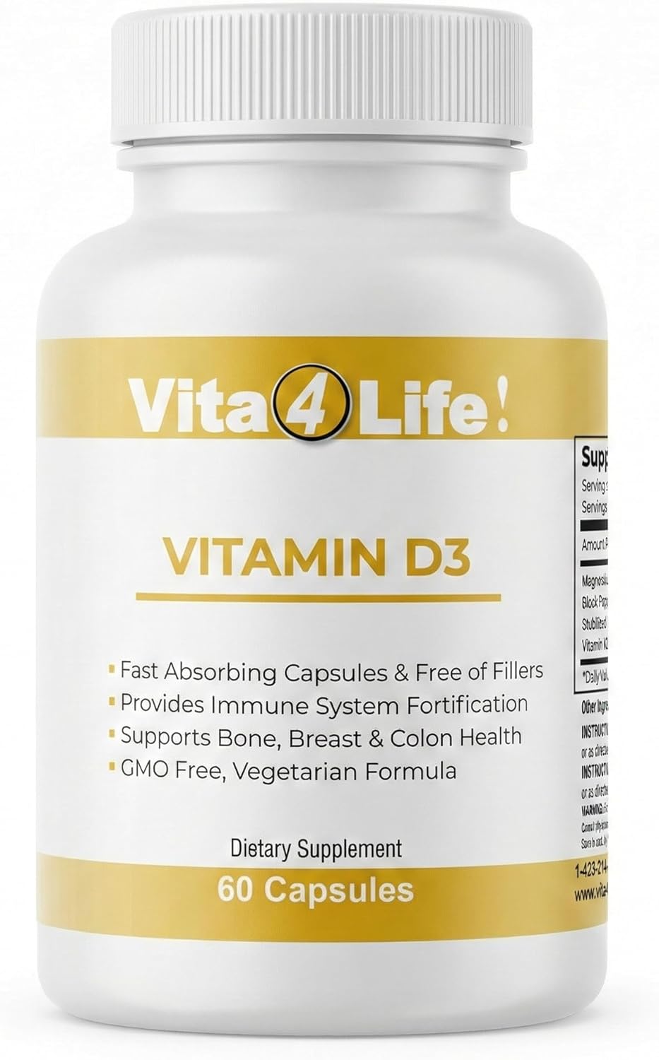 Vita4Life! Vitamin D3 with K2 and Magnesium | High Absorption | 60 Capsules