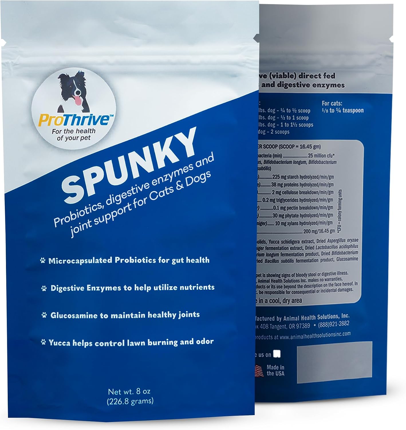 PROTHRIVE Spunky Digestive Supplement - Probióticos, Enzimas Digestivas, Soporte Articular para Perros y Gatos - 227g