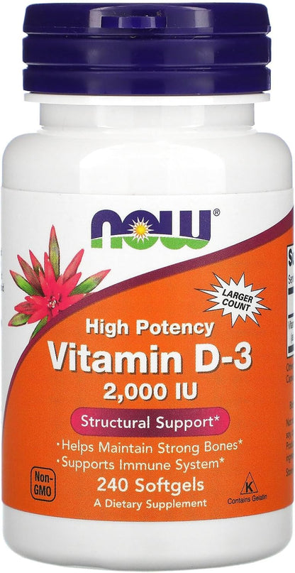 NOW Foods Vitamina D3 2000 UI 240 Cápsulas – Mantenimiento de los huesos: Ayuda a conservar la densidad y – Image 2