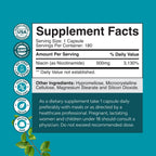 Vitamina B3 Niacinamida 500mg Cápsulas - Suplemento Energético y para la Piel - Nicotinamida Sin Flush - 180 Cápsulas