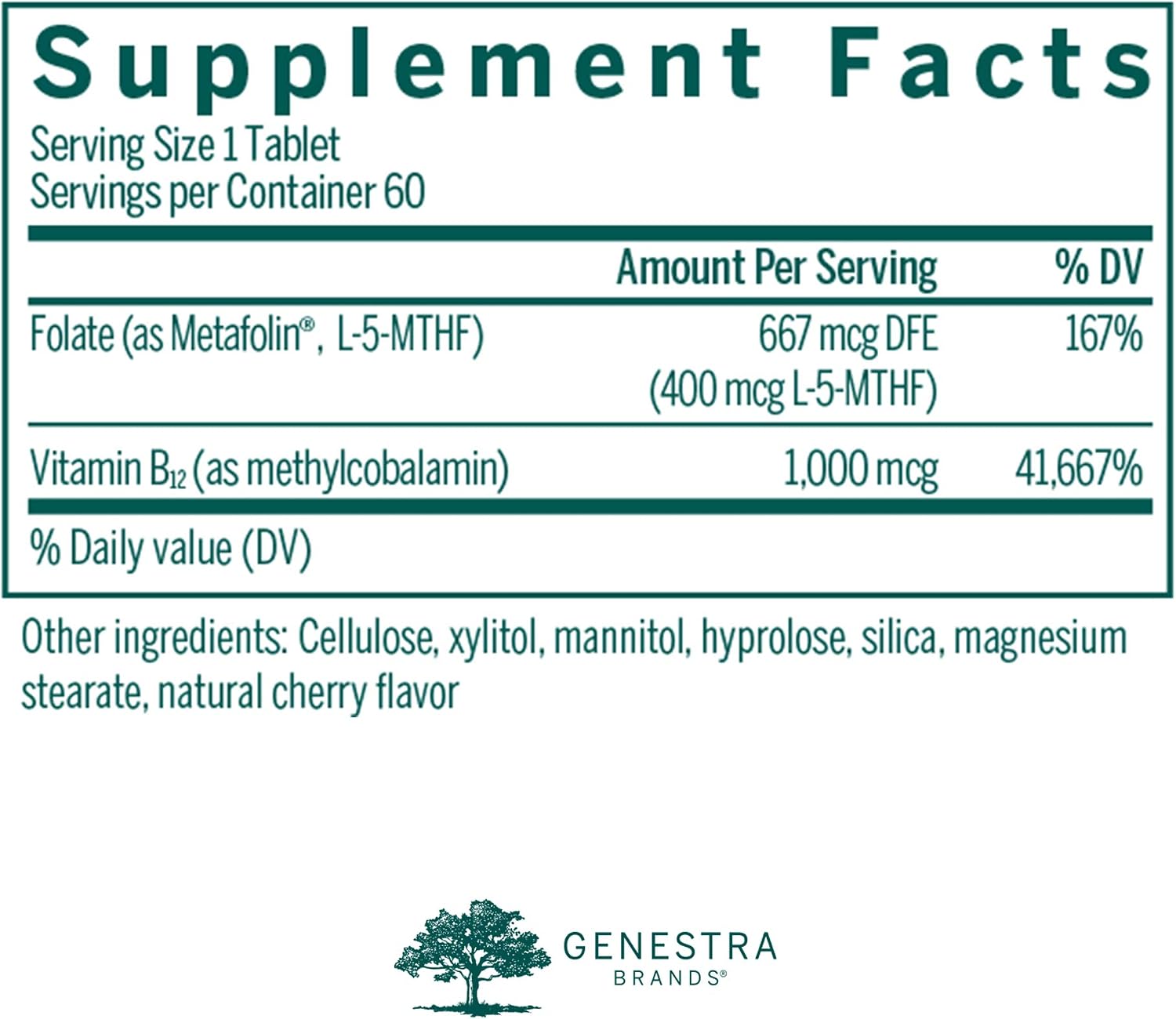 Genestra Brands Active Chewable B12 with L-Methylfolate | Vitamin B12 & Folate Supplement | 60 Chewable Tablets | Natural Cherry Flavor
