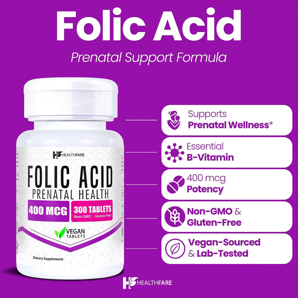 Healthfare Ácido Fólico 400mcg | 300 Comprimidos Veganos