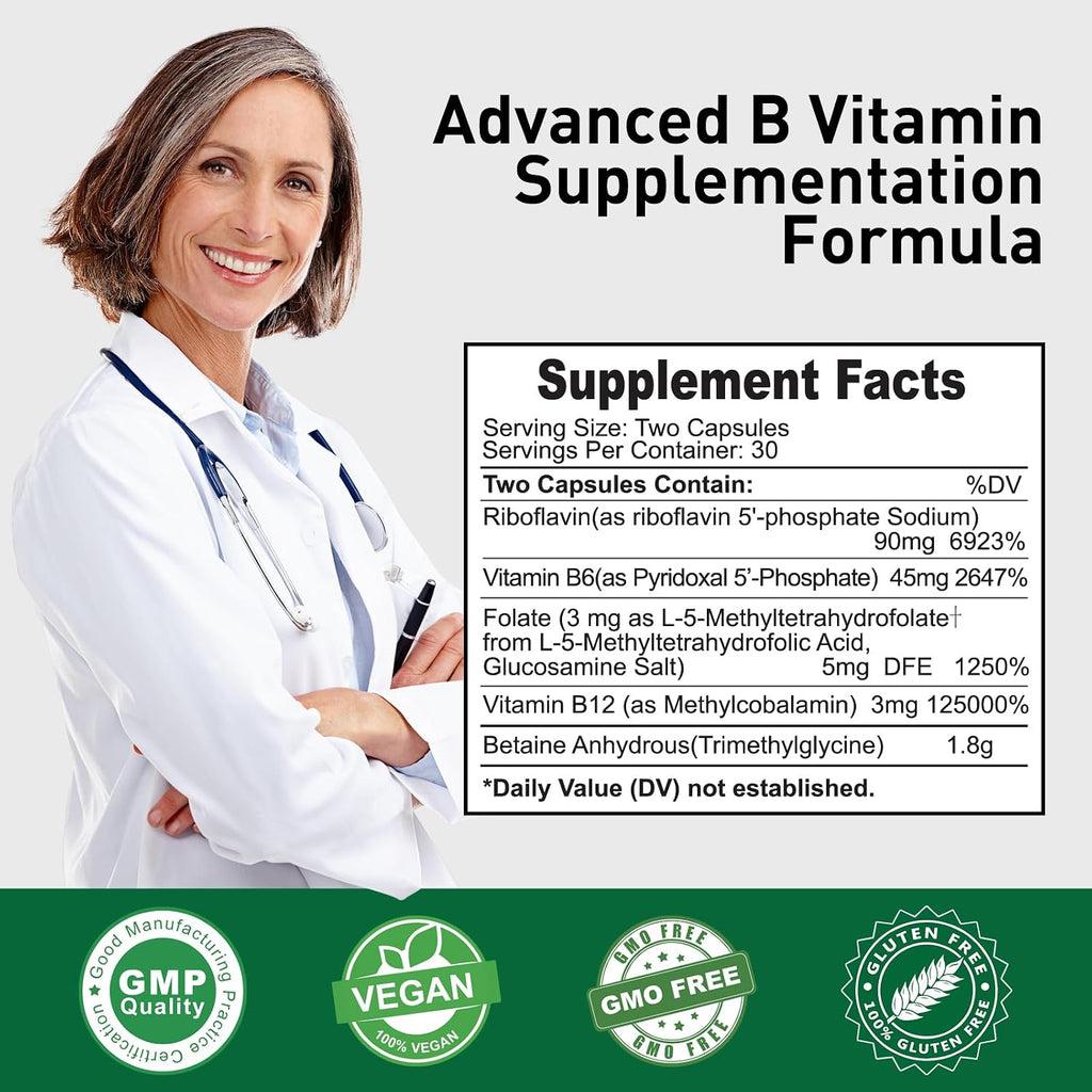 Simlike Active Folate (5-MTHF) con Complejo B, B12, B2 y B6 - Apoya la metilación y niveles saludables de homocisteína - Sin gluten, lácteos ni soja - 60 cápsulas de 5mg de L-metilfolato