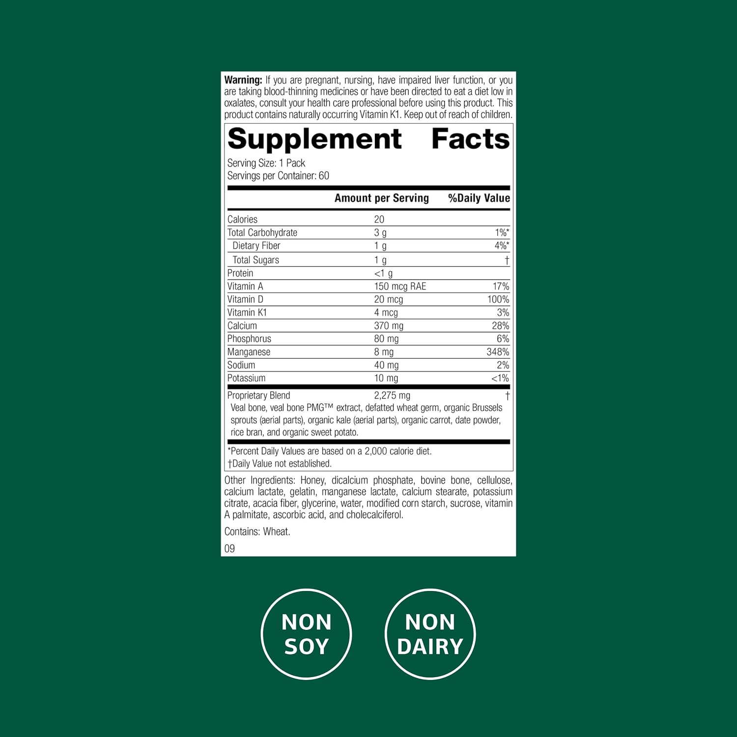 Standard Process Bone Health Pack - Supports and Maintains Healthy Bone Density with Calcium, Vitamin D and Antioxidant Vitamin A - Dairy and Soy Free - 60 Packets (60 Doses)