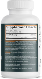 Bronson Biotina 5000 mcg - 360 Comprimidos Vegetarianos - Apoyo para Cabello, Piel y Uñas