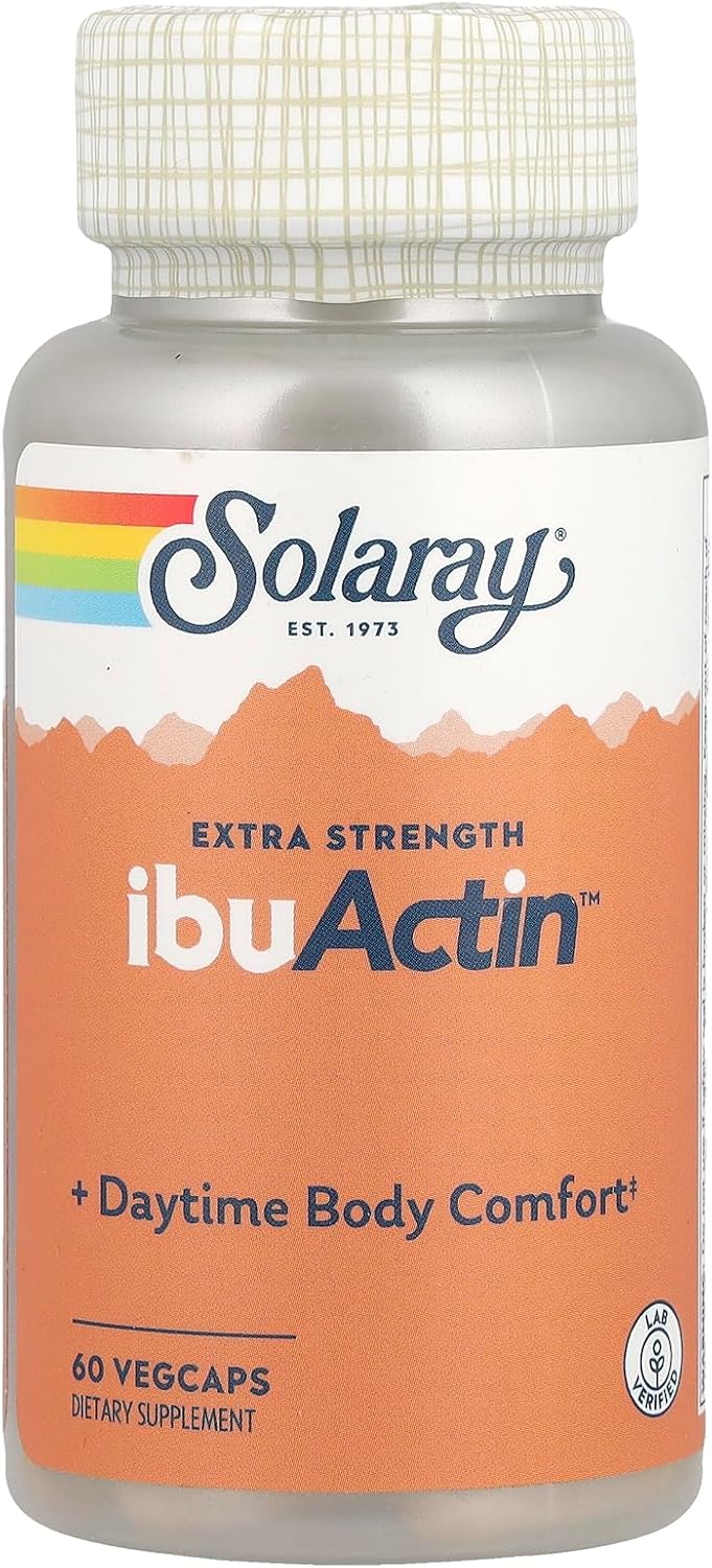 Solaray IbuActin Extra Strength – Suplemento Herbal para el Bienestar Muscular y Articular – Corteza de Sauce Blanco, Bromelina, Cúrcuma y Jengibre – 60 Cápsulas Vegetales
