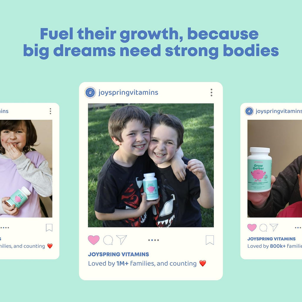 JoySpring Vitaminas de Crecimiento para Niños y Adolescentes - Apoyo a la Altura y Huesos Fuertes - Sin Azúcar - L-Arginina, L-Lisina, Zinc, Vitamina D y K2 - 30 Comprimibles